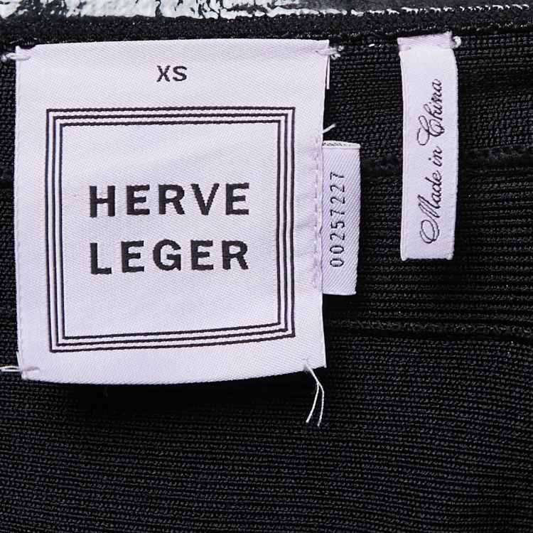 Pre Owned Herve Leger Black Stretch Knit Bandage Strapless Mini Dress XS