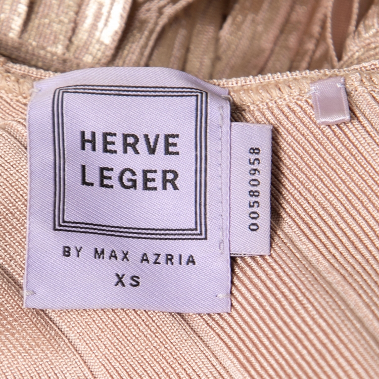 Pre Owned Herve Leger by Max Azria Blush Pink Bandage Knit Fringed Mini Dress XS