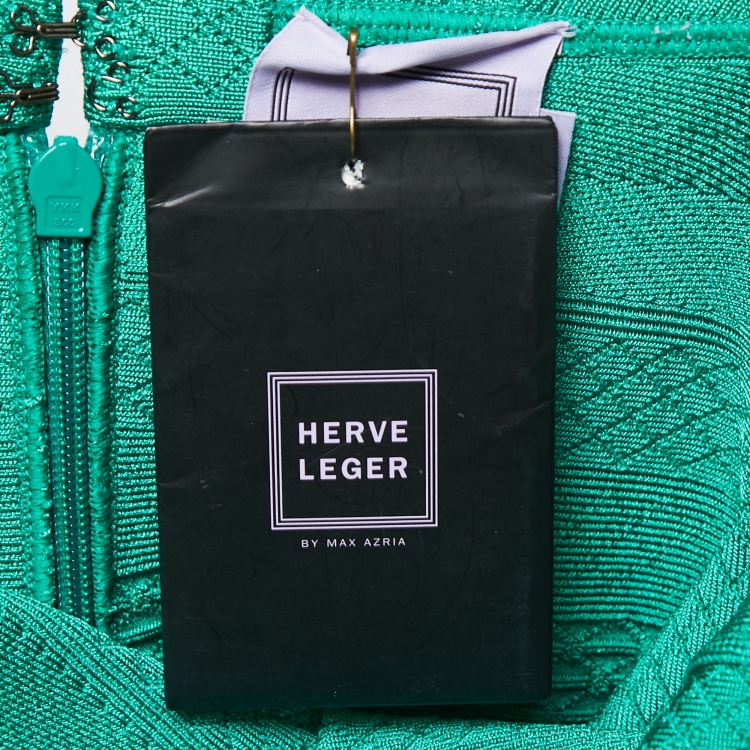 Pre Owned Herve Leger Green Knit Lauren Bodycon Mini Dress S