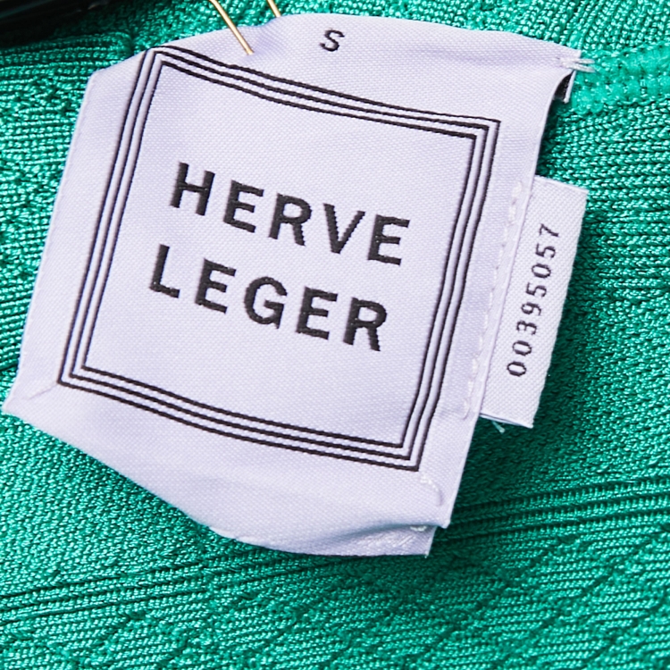 Pre Owned Herve Leger Green Knit Lauren Bodycon Mini Dress S