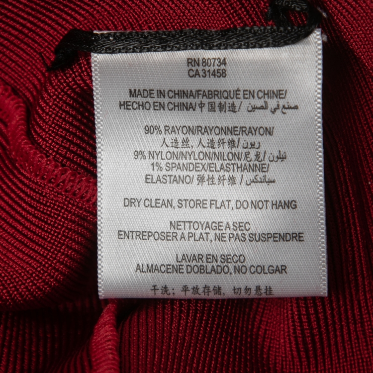 مملوكة مسبقًا Herve Leger Red Knit V-Neck Cap Sleeve Short Bodycon Dress L