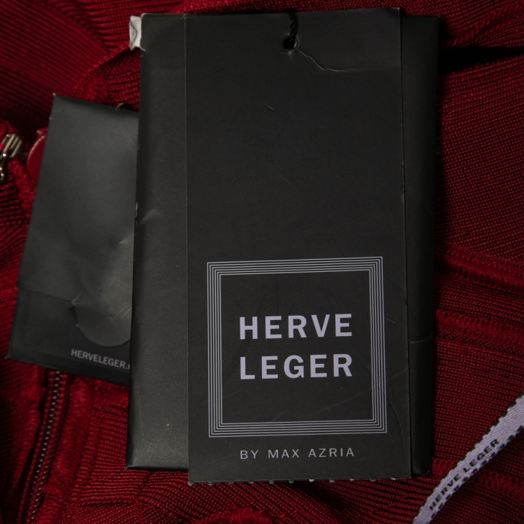 مملوكة مسبقًا Herve Leger Red Knit V-Neck Cap Sleeve Short Bodycon Dress L