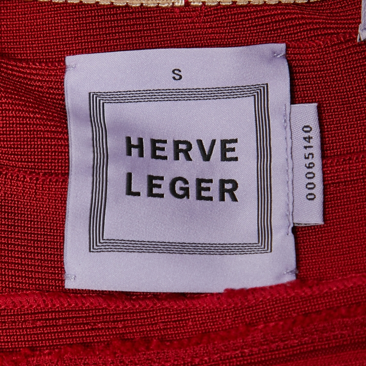 Pre Owned Herve Leger Red Bandage Knit Strapless Bodycon Dress S
