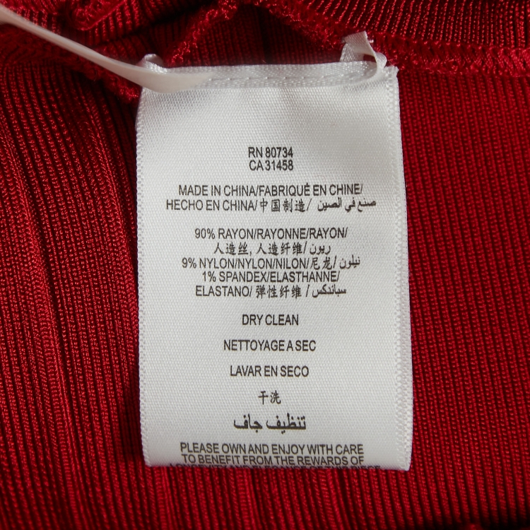 Pre Owned Herve Leger Red Bandage Knit Strapless Bodycon Dress S