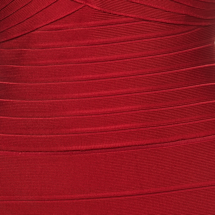 Pre Owned Herve Leger Red Bandage Knit Strapless Bodycon Dress S