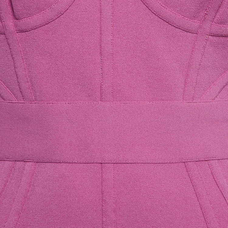 Pre Owned Herve Leger Pink Bandage Knit Sleeveless Mini Dress M