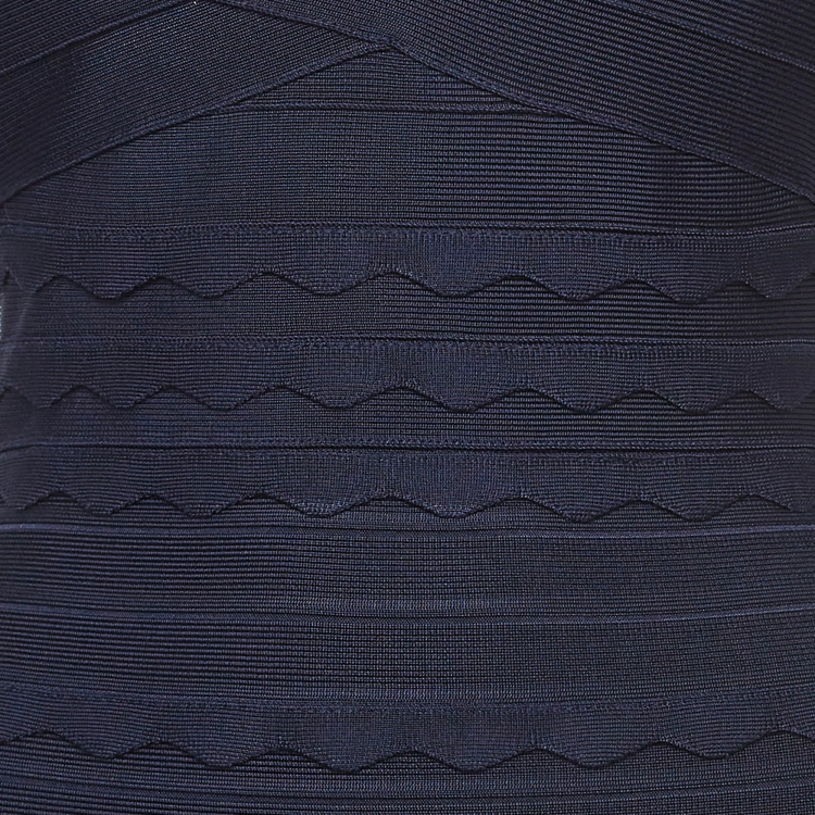 مملوكة مسبقًا Herve Leger Navy Blue Bandage Knit Cap Sleeve Midi Dress M