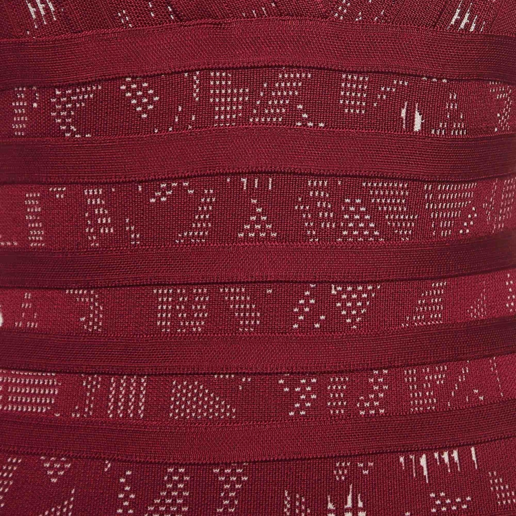 Pre Owned Herve Leger Burgundy Knit Lace Trim Maxi Dress M