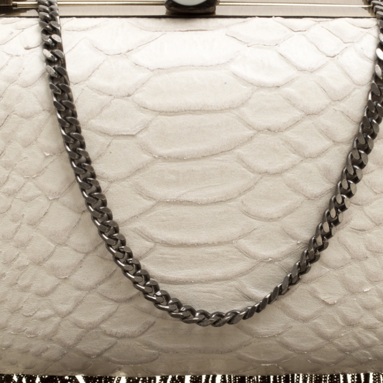 Pre Owned House of Harlow 1960 Off White Python Embossed Leather Jude Clutch