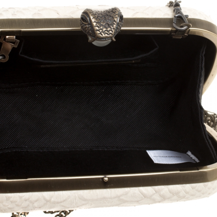 Pre Owned House of Harlow 1960 Off White Python Embossed Leather Jude Clutch
