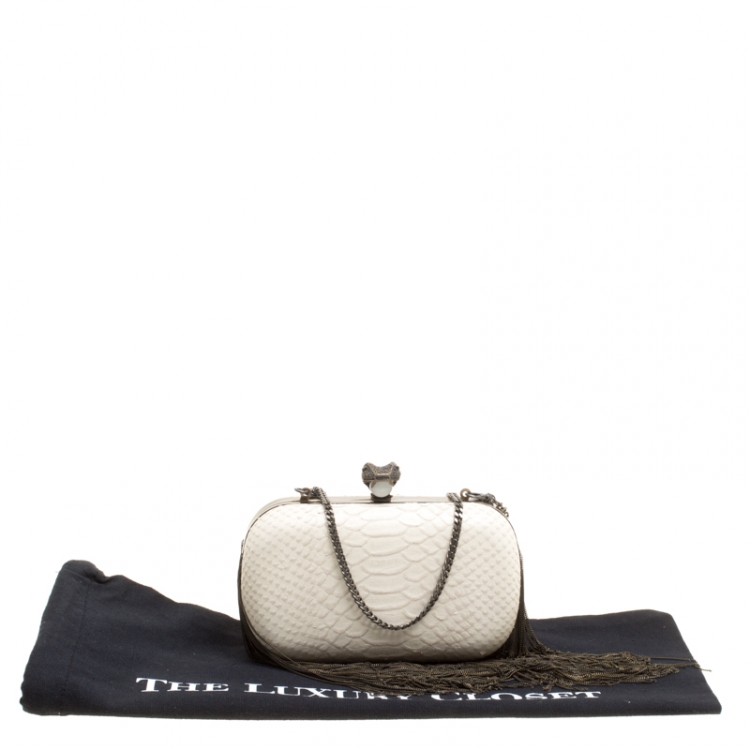 Pre Owned House of Harlow 1960 Off White Python Embossed Leather Jude Clutch