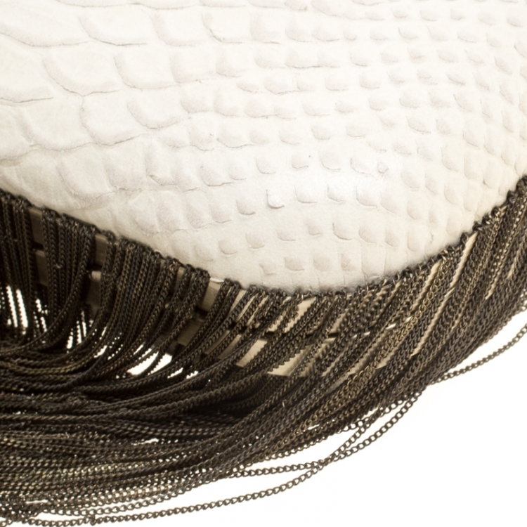 Pre Owned House of Harlow 1960 Off White Python Embossed Leather Jude Clutch