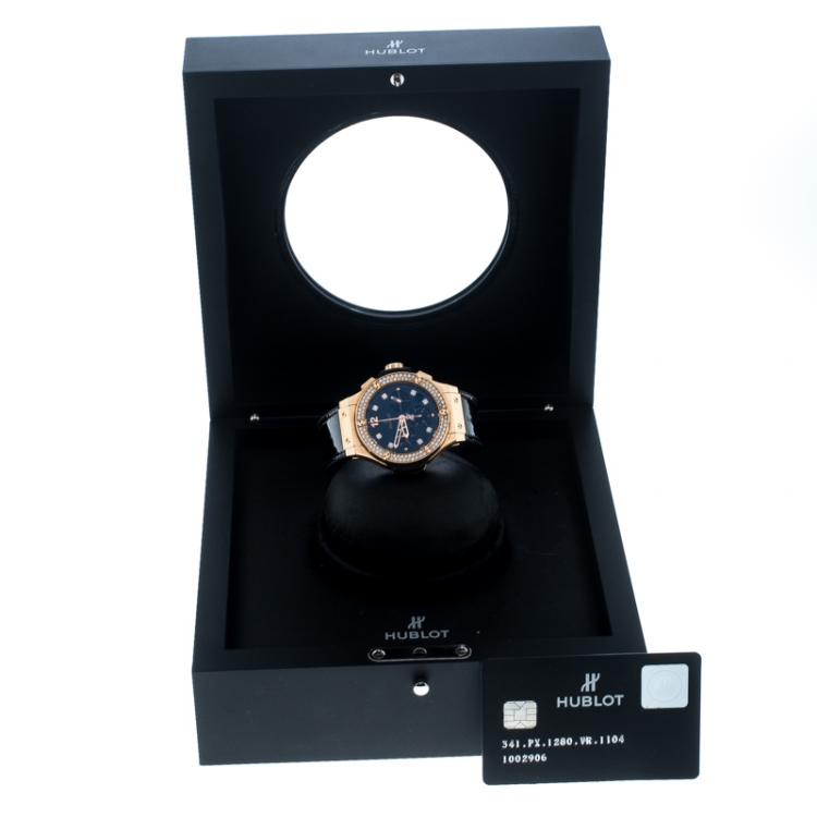 Pre Owned Hublot Black Diamond 18k Rose Gold Big Bang Women's Wristwatch 44MM
