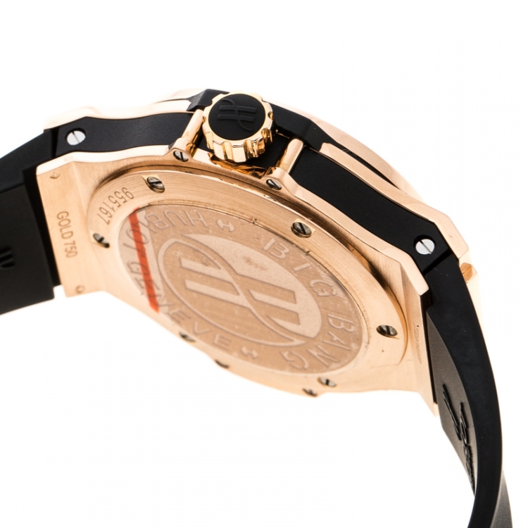 Pre Owned Hublot Black 18K Rose Gold Diamonds Big Bang Women's Wristwatch 38MM