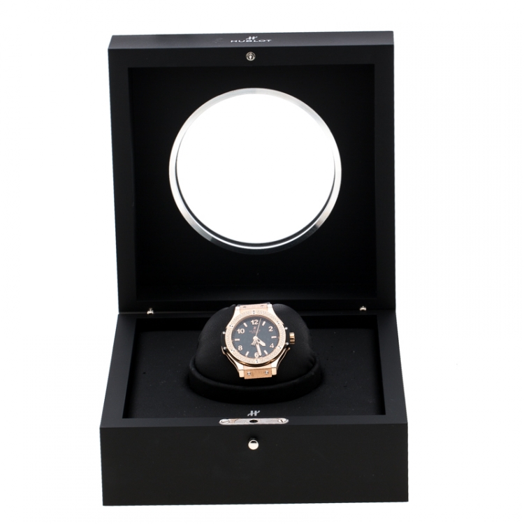 Pre Owned Hublot Black 18K Rose Gold Diamonds Big Bang Women's Wristwatch 38MM