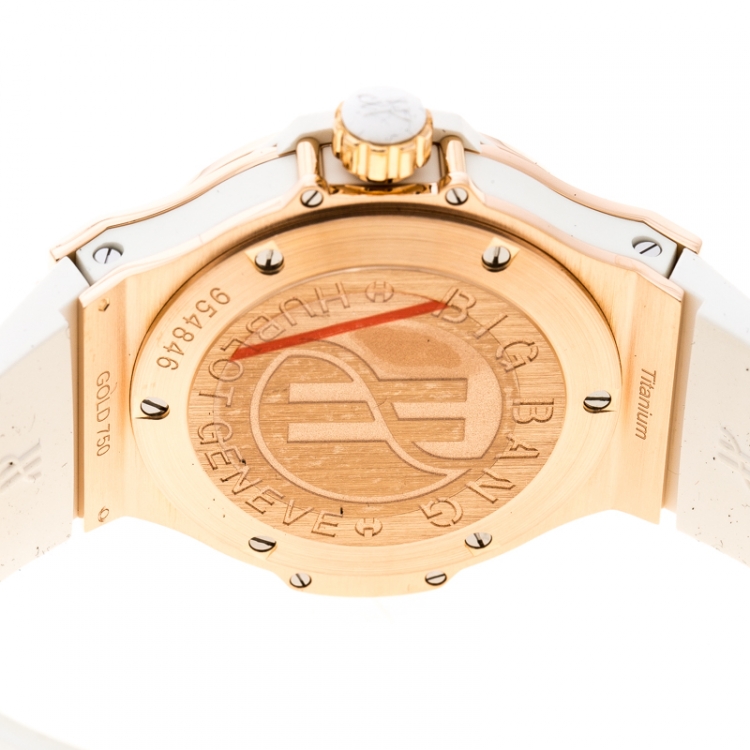 Pre Owned Hublot White 18K Rose Gold Diamonds Big Bang Women's Wristwatch 38 mm