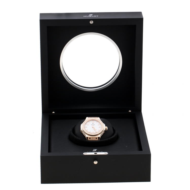 Pre Owned Hublot White 18K Rose Gold Diamonds Big Bang Women's Wristwatch 38 mm