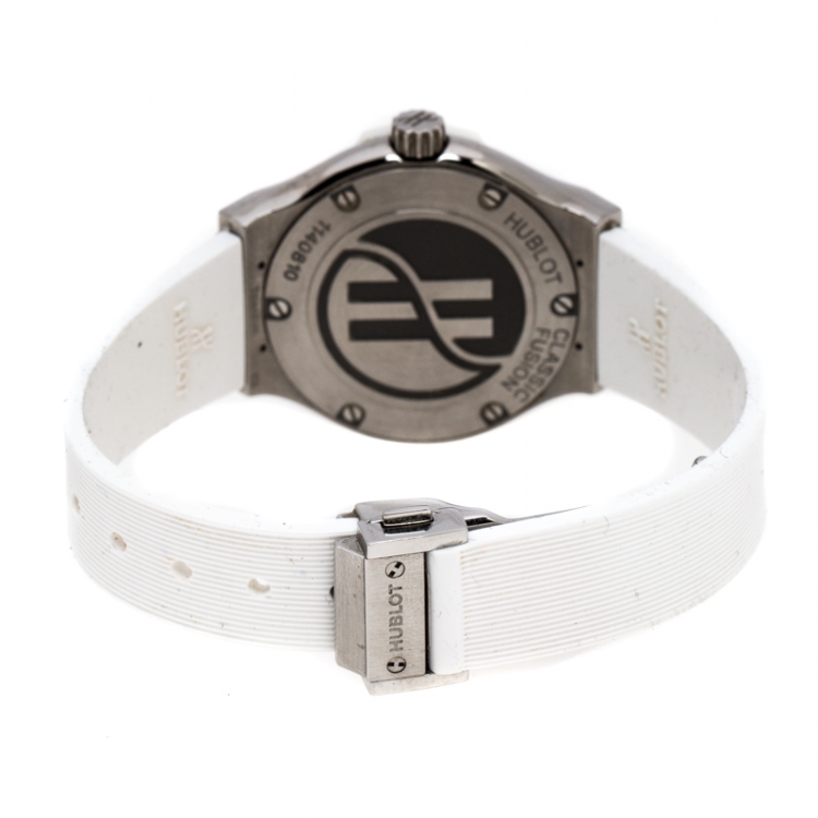 Pre Owned Hublot White Titanium and Stainless Steel Diamond Classic Fushion Women's Wristwatch 33 MM