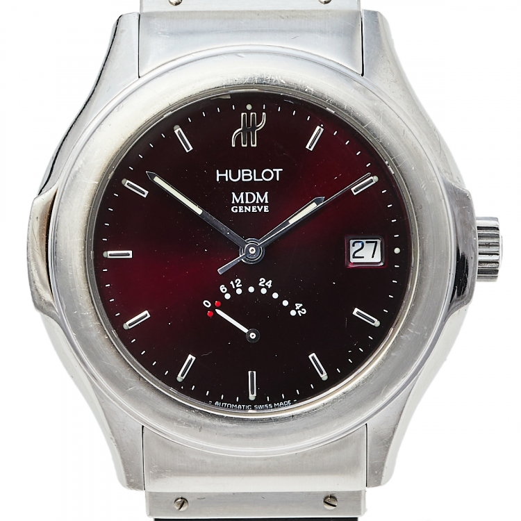 Pre Owned Hublot Burgundy Stainless Steel Classic MDM 1831.1 Unisex Wristwatch 40 mm