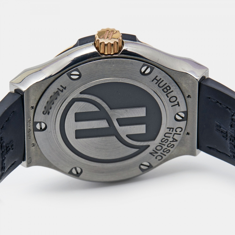Pre Owned Hublot Black 18K Rose Gold Titanium Rubber Classic Fusion 581.NO.1181.RX Women's Wristwatch 33 mm