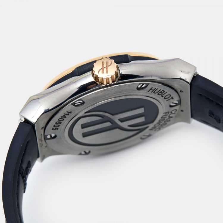 Pre Owned Hublot Black 18K Rose Gold Titanium Rubber Classic Fusion 581.NO.1181.RX Women's Wristwatch 33 mm