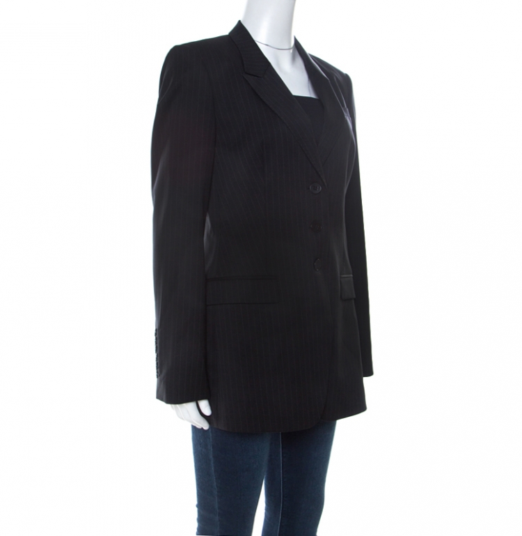 Pre Owned Hugo Boss Black Wool Pin Stripe Classic Tailored Blazer L