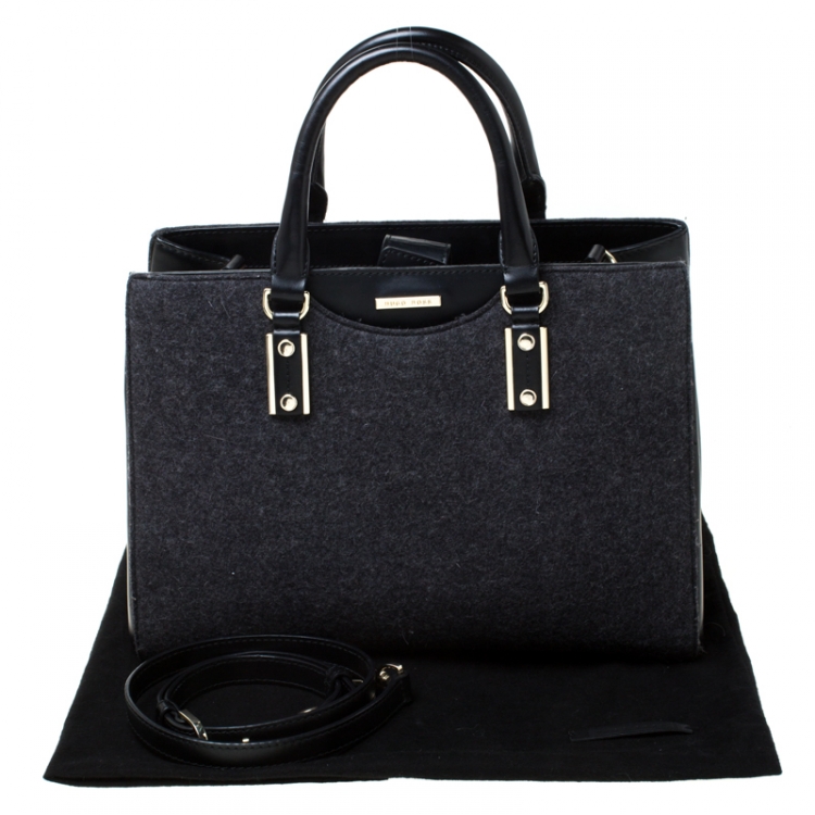 Pre Owned Hugo Boss Black Wool and Leather Tote