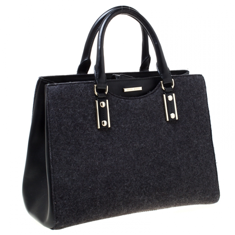 Pre Owned Hugo Boss Black Wool and Leather Tote