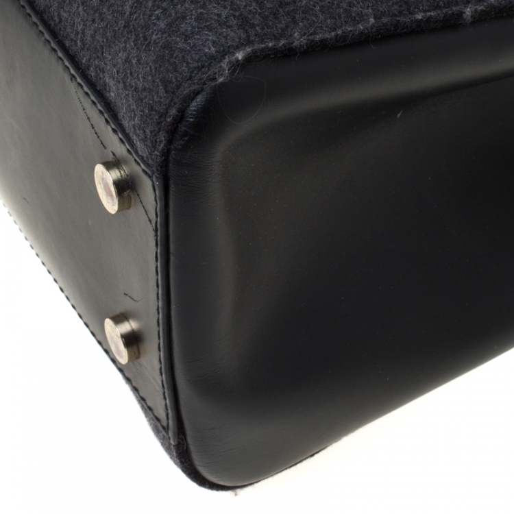 Pre Owned Hugo Boss Black Wool and Leather Tote