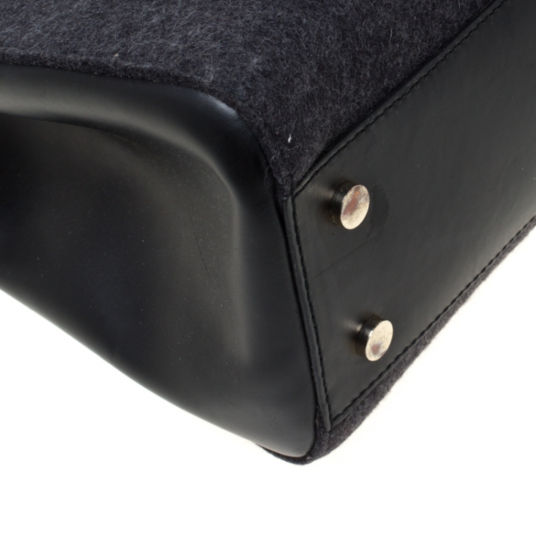 Pre Owned Hugo Boss Black Wool and Leather Tote