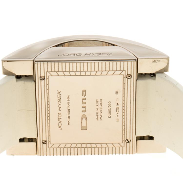 Pre Owned Hysek Mother of Pearl White Gold Diamond Rectangular  Women's Wristwatch 36 mm