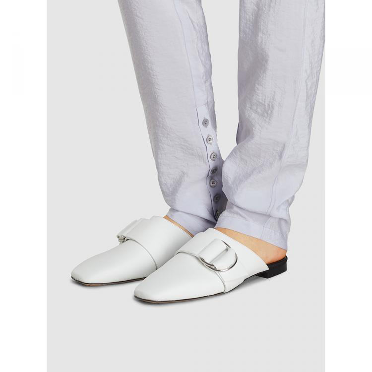 white mules with buckle