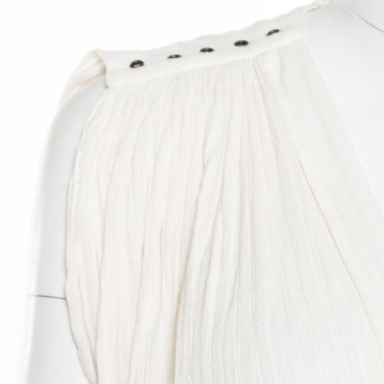 Pre Owned Isabel Marant Etoile Cream Crinkled Striped Cotton Sleeveless Tacy Top L