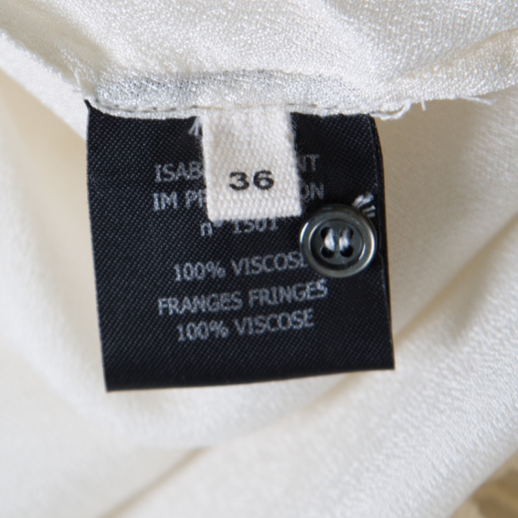 Pre Owned Isabel Marant Etoile Cream Cutout Embroidered Detail Fringed Enery Dress S