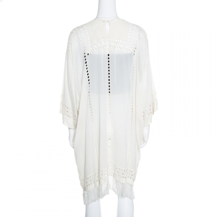 Pre Owned Isabel Marant Etoile Cream Cutout Embroidered Detail Fringed Enery Dress M