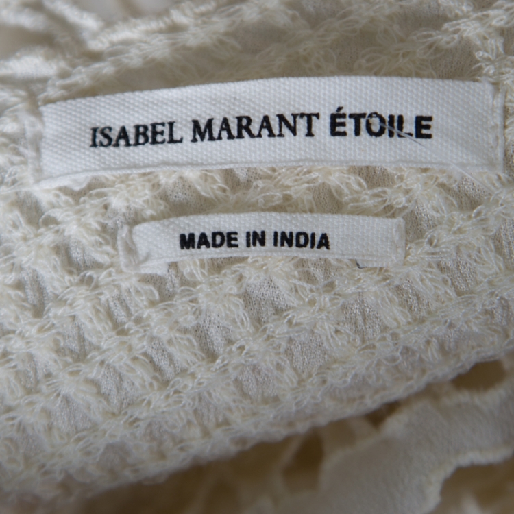 Pre Owned Isabel Marant Etoile Cream Cutout Embroidered Detail Fringed Enery Dress M