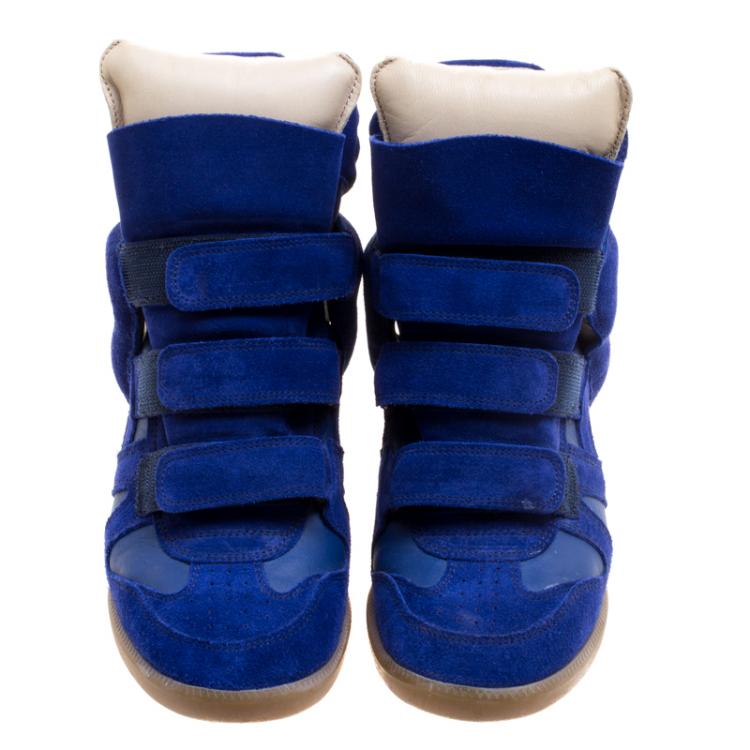 Pre Owned Isabel Marant Cobalt Blue Suede and Leather Burt Wedge Sneakers Size 41