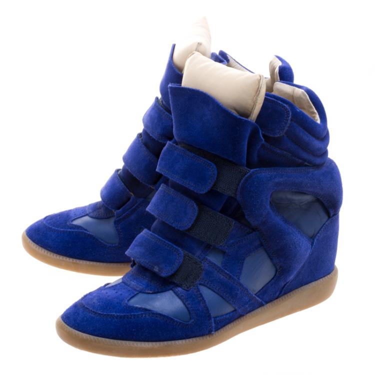 Pre Owned Isabel Marant Cobalt Blue Suede and Leather Burt Wedge Sneakers Size 41