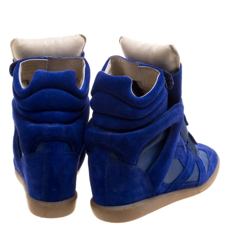 Pre Owned Isabel Marant Cobalt Blue Suede and Leather Burt Wedge Sneakers Size 41