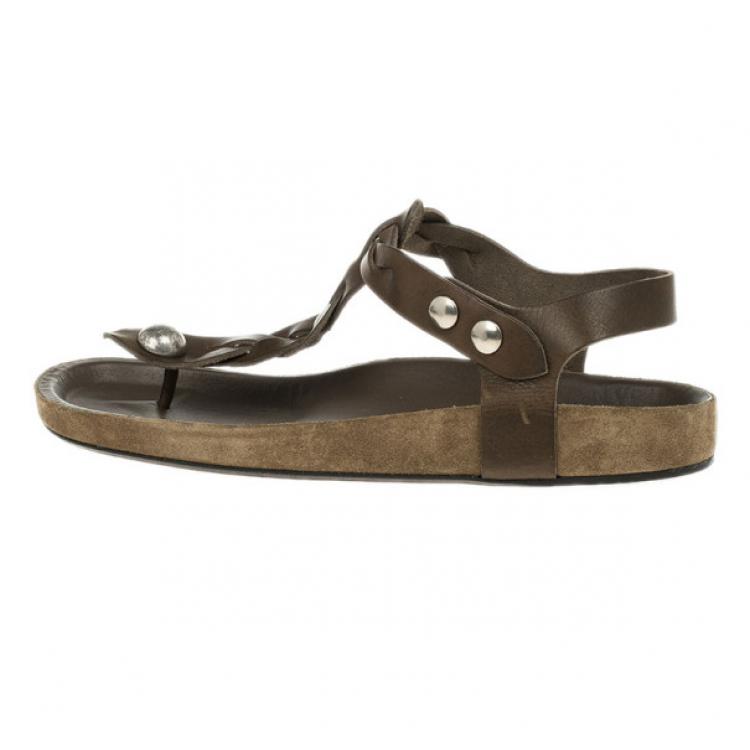 Pre Owned Isabel Marant Brown Braided Leather Brook Sandals Size 40