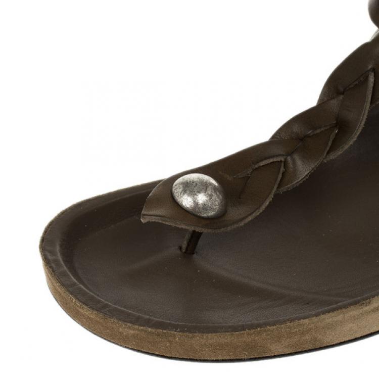 Pre Owned Isabel Marant Brown Braided Leather Brook Sandals Size 40