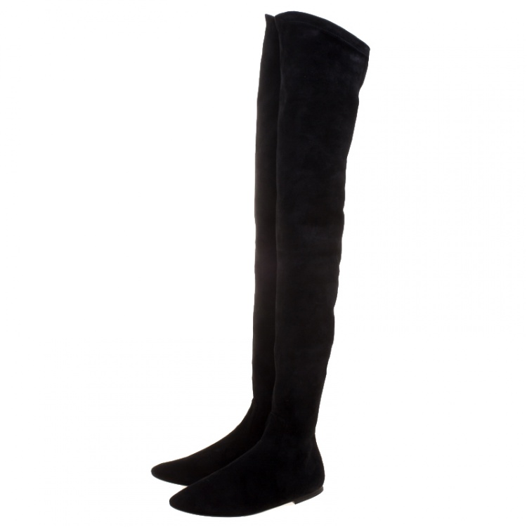 Pre Owned Isabel Marant Black Stretch Suede Brenna Over the Knee Thigh High Boots Size 37