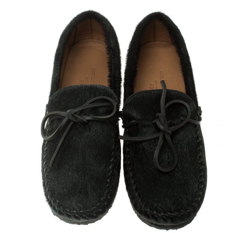 Pre Owned Isabel Marant Étoile Black Calf Hair Fell Bow Moccasins Size 40