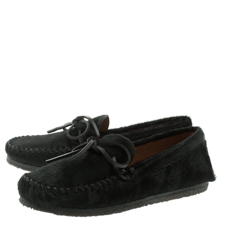 Pre Owned Isabel Marant Étoile Black Calf Hair Fell Bow Moccasins Size 40
