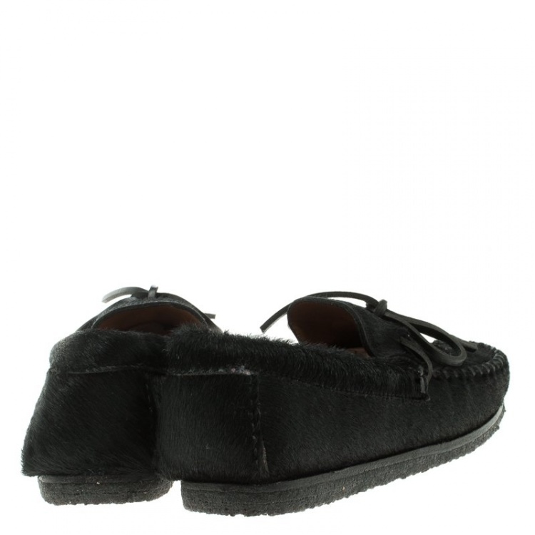 Pre Owned Isabel Marant Étoile Black Calf Hair Fell Bow Moccasins Size 40