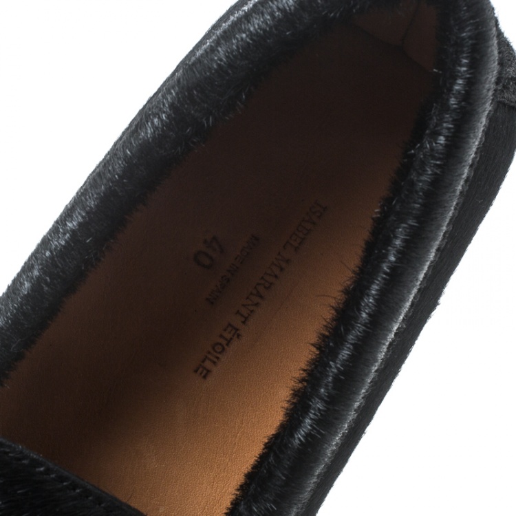 Pre Owned Isabel Marant Étoile Black Calf Hair Fell Bow Moccasins Size 40