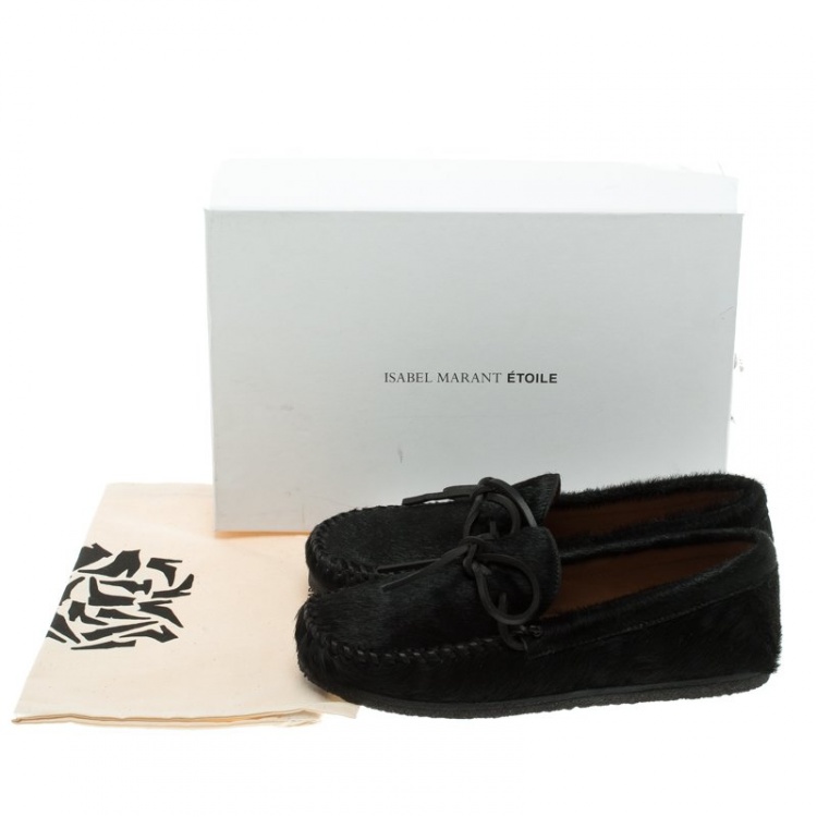 Pre Owned Isabel Marant Étoile Black Calf Hair Fell Bow Moccasins Size 40