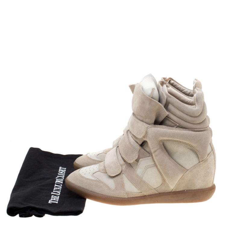Pre Owned Isabel Marant Beige Suede And Leather Bekett Wedge Sneakers Size 41