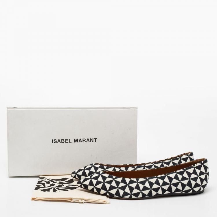 مملوكة مسبقًا Isabel Marant Monochrome Printed Canvas Pointed Toe Ballet Flats Size 38