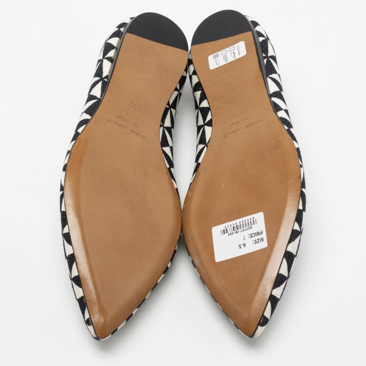 مملوكة مسبقًا Isabel Marant Monochrome Printed Canvas Pointed Toe Ballet Flats Size 38